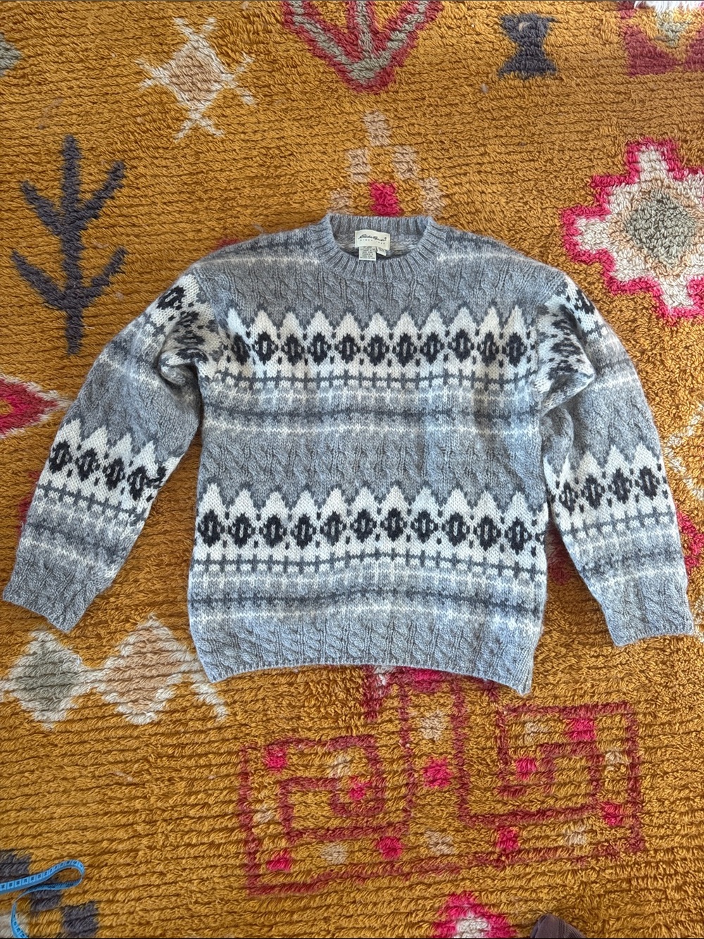 vintage Eddie Bauer grey wool Nordic sweater